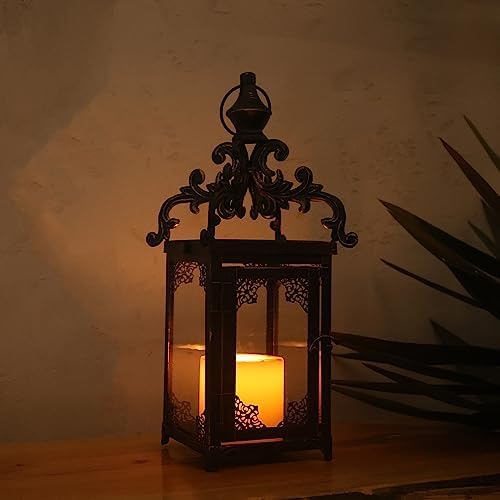 NEEDOMO Set of 2 Lanterns Decorative Indoor Hanging Lantern Outdoor,Vintage Metal Tabletop Decor Lantern for Patio Rustic Home, Candle Holders with Clear Glass, Home Kitchen Coffee Table Livinig Room - Image 3