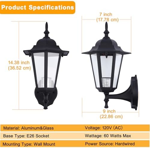 Outdoor Wall Light Fixture, Aluminum Glass, Black, 1 Pack - Image 6
