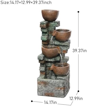 39.37''H Outdoor Water Garden Fountain 5-Tiers Bowl and Stacked Stones - Image 5