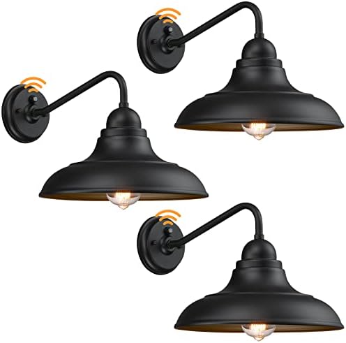 12" Dusk to Dawn Outdoor Wall Sconces Farmhouse Barn Light Outdoor Wall Lights Exterior Wall Lighting Fixture for Porch Entryways, 3 Pack by PTRWOROA