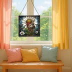 Gnome and Daisy Swing Stained Glass Suncatcher – Square Hanging Window Panel for Home or Greenhouse – Whimsical Glass Art Gift for Garden Lovers, Christmas, Halloween, Father Days eoMJv6 - Image 5