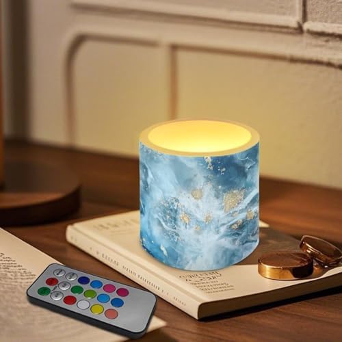Blue Marble Flickering Flameless Candles 4Pcs Battery Operated LED Candles with Timer Remote Plastic Pillar Tea Lights for Outdoor Beach Wedding Coastal Home Decorations - Image 2