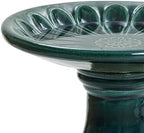 LuxenHome 22 Inch Ceramic Bird Bath for Outside, Elegant Tall Outdoor Bird Bath, Lightweight Pedestal Glazed Birdbaths for Outdoors with Floral Pattern, Dark Green - Image 4