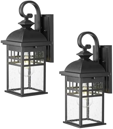 Emliviar 15" Outdoor Porch Lights 2 Pack, Outdoor Wall Lights for House, Seeded Glass Shade, Black Finish, DE279B-2PK BK by EMLIVIAR