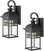 Emliviar 15" Outdoor Porch Lights 2 Pack, Outdoor Wall Lights for House, Seeded Glass Shade, Black Finish, DE279B-2PK BK by EMLIVIAR