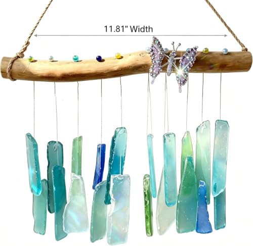 Handcrafted Driftwood Sea Glass Butterfly Wind Chime, Sea Glass Sun Catcher - Image 4