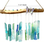 Handcrafted Driftwood Sea Glass Butterfly Wind Chime, Sea Glass Sun Catcher - Image 4