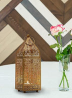 Serene Spaces Living Moroccan Lightweight Thin Gold Ornate Candle Lantern, Antique Gold Lantern, Decorative Candle Holders, Indian Wedding, Eid, Ramadan, 2.75" Diameter & 8.5" Tall, Pack of 6 - Image 4