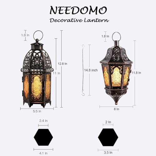 NEEDOMO Moroccan Table & Hanging Lanterns, Amber Metal Lanterns Decorative Indoor/Outdoor, Table, Patio, Porch, Shelf, Gothic Home Decor - Image 4