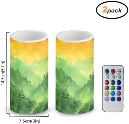 Watercolor Mountains Flameless LED Candles Painting Battery Operated Candles with Timer Pack of 2 LED Pillar Battery Tea Lights for Home Living Room Bedroom Dining Table Decorations - Image 4