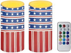 Set of 2 Independence Day Flags Flameless Candles with Remote Outdoor Battery Operated Candles with Timer Flickering LED Pillar Lights for 4th of July USA Patriotic Decoration by Merkmak