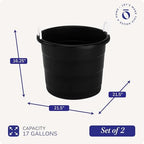 HOMZ Utility Tub, Storage Bucket with Rope Handles, 17 Gal, Black, 2 Pack - Image 4