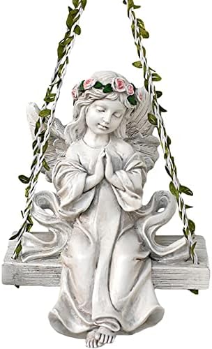 Fairy Garden Angel Figurine Hanging - Angel On a Swing Statue Girl Praying Sculpture Fairy Angel Ornament for Indoor Outdoor Decoration Coloured by Kelendle
