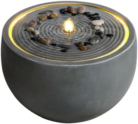 Outdoor Waterfall Fountain with LED Lights Resin Stacked Rock Garden Fountain Multi Tier Cascading Water Feature Patio Yard Porch Decor by Unknown