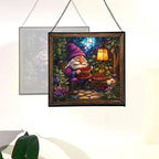 Berry Pie Gnome Picnic Stained Glass Suncatcher – Square Hanging Window Panel for Home or Greenhouse – Whimsical Glass Art Gift for Garden Lovers, Christmas, Halloween, Father Days aZdgHt - Image 4