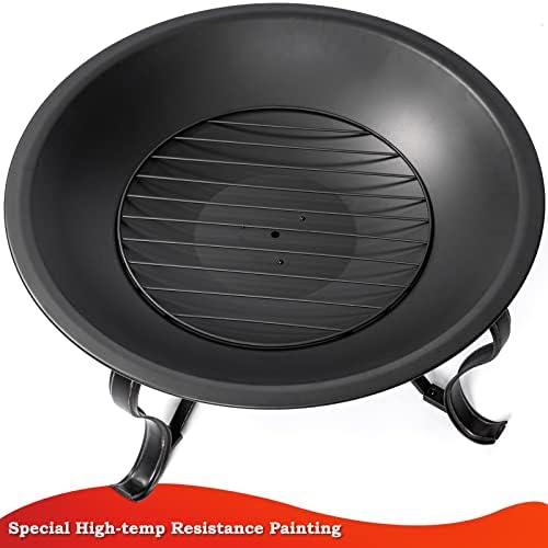 SINGLYFIRE 29 inch Fire Pits for Outside Firepit Outdoor Wood Burning Bonfire Pit Steel Firepit Bowl for Patio Backyard Camping,with Ash Plate,Spark Screen,Log Grate,Poker, bronze - Image 4