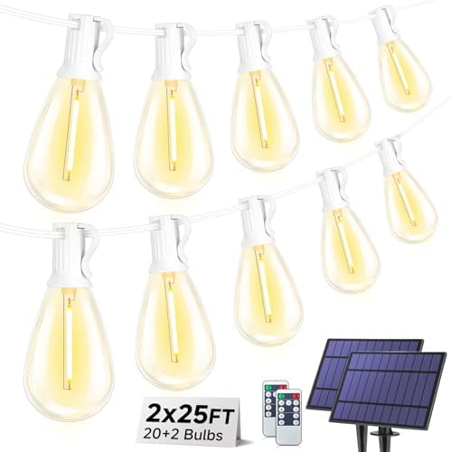 2x25FT Solar String Lights with Remote, 3 Mode Patio Lighting, White by YLXS