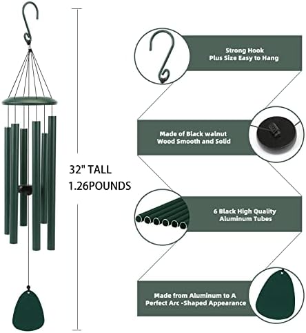 FSVGYY Wind-Chimes-Outdoor-Deep-Tone, Large Soothing Melodic Tones Windchimes, Wind Chimes for Outside, Memorial Wind Chime Best Gift for Mom Women Grandma Neighbors(32" Forest Green Coated Aluminum) - Image 5