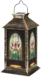 Solar Lantern Victorian Stained Glass Window Lotus Flower Outdoor Waterproof Garden Hanging Lantern Solar Powered Lighting Outside Table Lamp for Patio Deck Camping 1 Pack by Unknown