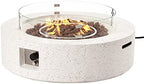 SUNBURY Outdoor 42 Inch Propane Fire Pit Table, Patio Gas Fire Table 50,000 BTU Fire Pit for Outside in Spotted White w Glass Wind Guard, Lava Rocks by SUNBURY