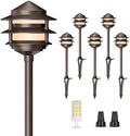 Gardencoin Pagoda Low Voltage Landscape Pathway Lights, 12V Outdoor LED Path Lights Wired, Aluminum Walkway Lighting with 4W 2700K Replaceable G4 Bulb, Bronze Classic 3-Tier Lantern, 6 Pack by Gardencoin