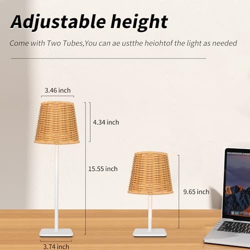 Mr.White Set of 2 Waterproof Outdoor Rechargeable Cordless Table Lamp with Wicker Shade, for Patio Restaurant Kitchen (White) - Image 3