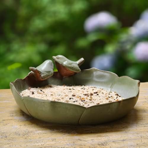 Ceramic Bird Bath for Outside on Ground, 9.45-Inch Birds Bath Bowl Only, Ground Bird Feeders and birdbath for Outdoors, Garden, Tabletop, Deck, Balcony and Lawn - Image 4