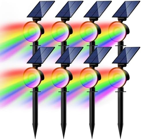 nipify 8 Pack Solar Spot Lights Outdoor Waterproof, Solar Spotlight Light for Outside Yard Landscape Lighting Pathway Lights Wall Auto On/Off, RGB by Nipify