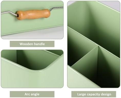 Garden Tool Organizer, Metal Tool Caddy with 3 Compartments, Portable Garden Tool Basket with Handle, Gardening Tool Kit Holder Empty, Garden Tool Storage for Indoor and Outdoor Use - Green - Image 2