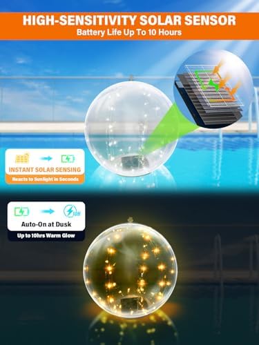 14 Inch Inflatable Solar Floating Pool Lights IP68 Waterproof Auto On Off Warm Yellow Pool Balls Solar Powered Pool Lights Portable Outdoor Enchanting Decor for Yard Party Garden Christmas (4 Pack) - Image 3