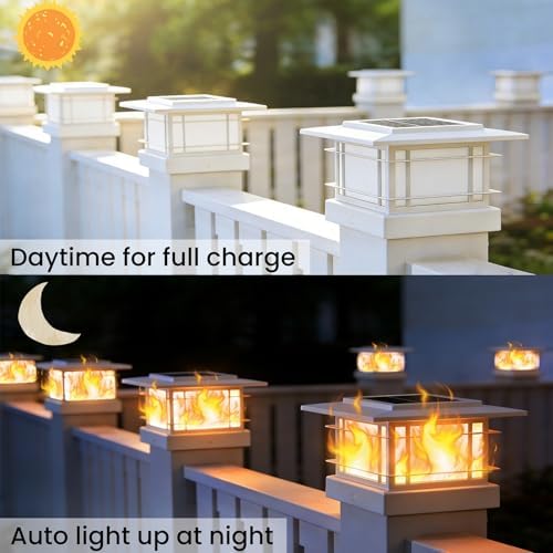 Dynaming 4x4 Solar Post Cap Lights Outdoor with Flickering Flame Light, 12 Pack White Shell Fence Post Solar Lights Fit Vinyl/Wooden Posts, Brightness LED Lighting Decor for Garden Deck Patio - Image 6