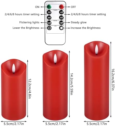 24-Pack Red Flameless LED Candles with Remote - Realistic Flickering Battery - Operated Pillar Candles forValentine's Day, Home Decor, Weddings, Parties. - Image 2