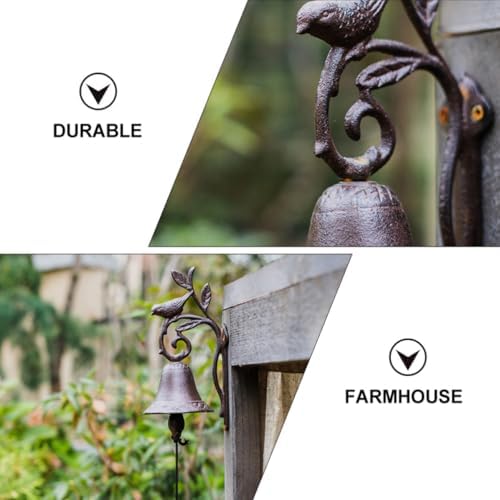 Cast Iron Flower Bird Bell Rustic Retro Wall Decor Brown Iron - Image 7