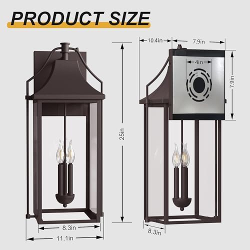 25IN Dusk to Dawn Outdoor Wall Sconce, 3-E12 Base Patio Light - Image 6