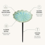 Ceramic Pollinator Watering Station for Garden, Flower Shaped Bee Butterfly Water Feeder Bowl on Stake, Outdoor Yard Decor, 1 Pack, Blush Pink - Image 2