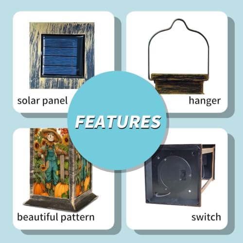 Fall Solar Lantern Rustic Harvest Watercolor Sunflowers Pumpkins Maple Leaves Waterproof Outdoor Hanging Lantern, Solar Powered Garden Light for Patio Yard Camping, Halloween Gift - Image 5