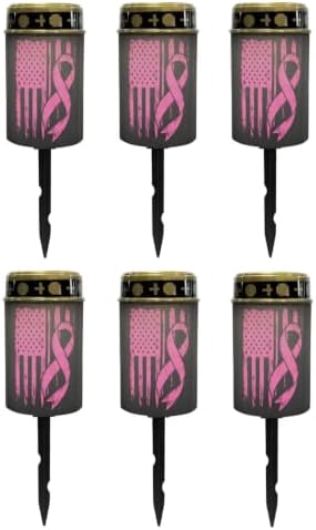 Poceacles Solar Outdoor Lights Solar Grave Lights Cemetery Candles Decorative LED Automatic Flameless Candle, Pink Ribbon American Flag, Pack of 6 by Poceacles