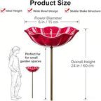 Handmade Metal Flower Garden Stake Bird Bath Bowl, Pink-3abc - Image 4