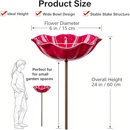 Handmade Metal Flower Garden Stake Bird Bath Bowl, Pink-3abc - Image 4
