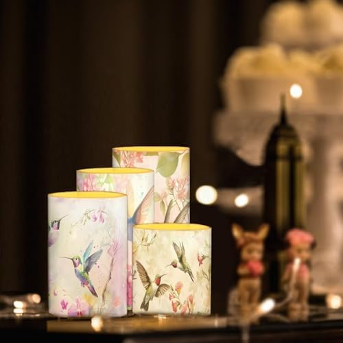 Vintage Flower Hummingbird Flameless Candles Battery Powered LED Pillar Candles Tealights with Remote Timer Color Changing Control for Home Decor Set of 4 - Image 5
