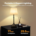 Cordless Table Lamp, Rechargeable Desk Lamp with Fabric Shade, Battery Operated Lamp 3 Color Stepless Dimming, Portable Small Touch Bedside Lamp Home Decor for Dining, Counter (Matte Black) - Image 2