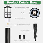 Gardencoin Low Voltage Landscape Pathway Lights, Replaceable G4 Bulb 12V 4W 2700K Outdoor LED Landscape Lighting, Aluminum Waterproof Walkway Lighting, Bollard Path Lights Wired, Black 6 Pack - Image 4