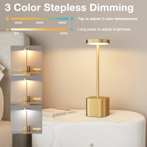 Cordless Rechargeable Table Lamp, 4000mAh Battery Operated, Light Gold, 2 - Image 6