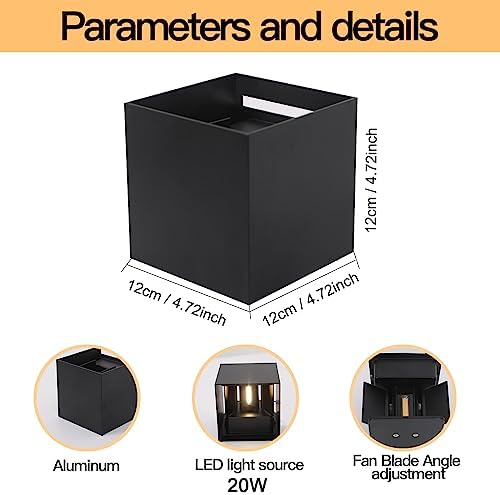 4 Pack LED Outdoor Sconces Wall Lights 20W Exterior/Interior Up and Down Lights IP65 Waterproof Modern Outdoor Lighting Fixtures Square Aluminum Wall Mount Light Black 3000K Warm Lights - Image 5