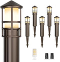 Gardencoin Low Voltage Landscape Pathway Lights, Replaceable G4 Bulb 12V 4W 2700K Outdoor LED Landscape Lighting, Aluminum Waterproof Walkway Lighting, Bollard Path Lights Wired, Bronze 6 Pack by Gardencoin