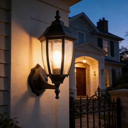 Outdoor Wall Lantern, 14 Inch Porch Light Fixture Seed Glass Shades. - Image 4