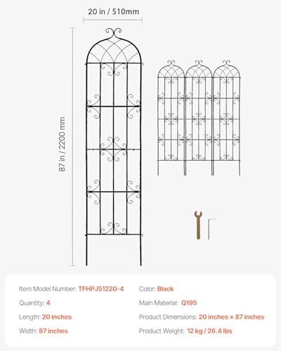 VEVOR Garden Trellis for Climbing Plants, 87 x 20 in, 4 Packs Rustproof Metal Garden Flower Trellis, Outdoor Climbing Rose Cucumbers Support, Decorative Clematis Trellis for Courtyards Lawns - Image 7