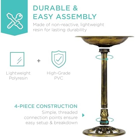 Best Choice Products Bird Bath, 28in Outdoor Resin Pedestal - Gold - Image 5