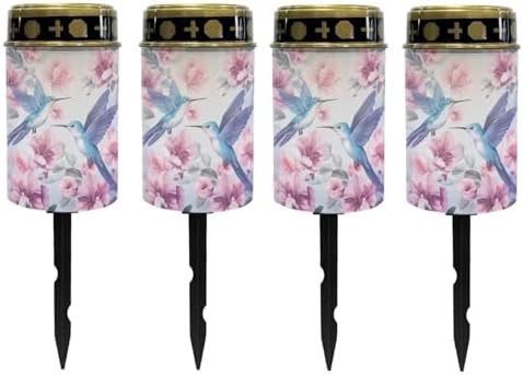 Poceacles Solar Lights Outdoor Waterproof Cemetery Solar Outdoor Candle Grave Solar Decoration Solar Votive Candles Blessed Candles for Loss of Loves One, Hummingbird Flower Blue, Pack of 4 by Poceacles
