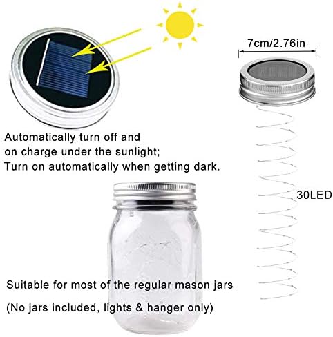 Solar Mason Jar Lid Lights, 10 Pack 30 LED Waterproof Firefly Fairy Lights with Hangers(No Jars), Outdoor Starry String Lights for Patio Yard Garden Wedding Lantern Decor (Colorful-with hanger) - Image 4